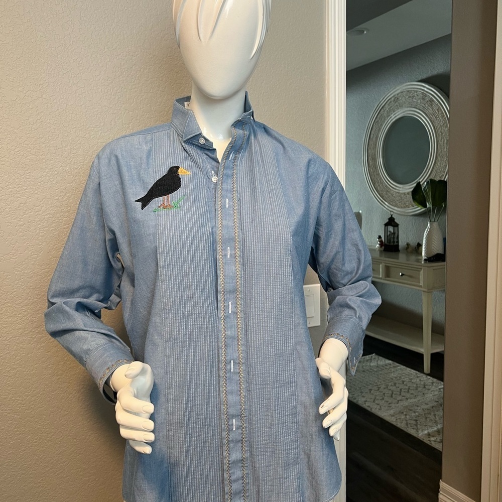 Chaplin Embroidered Bird Denim Shirt size S
